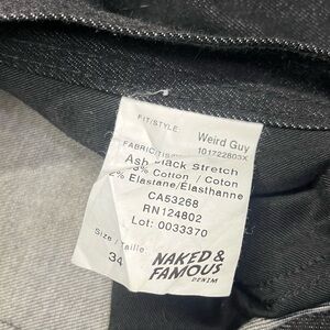 Naked & Famous Denim Ash Black Stretch Jeans 34 X 30